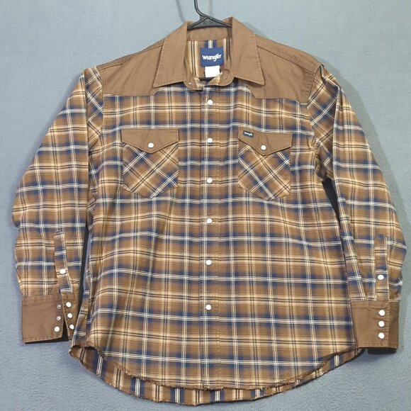 Wrangler Shirt Men's XL Brown Plaid Snap Button Brushpopper Western - Picture 2 of 10